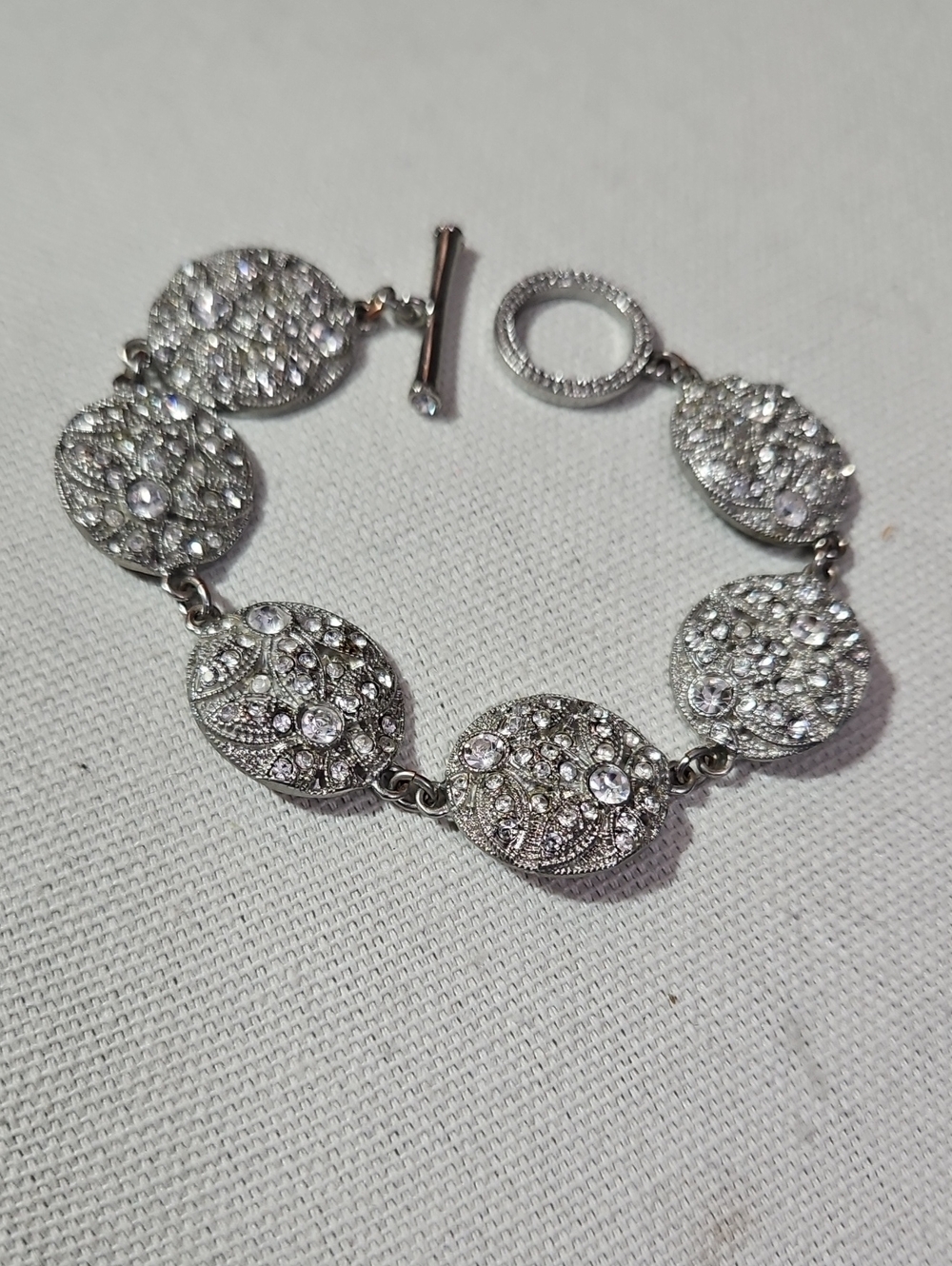 Vintage Monet Silver-Tone Crystal Pavé Disc Bracelet
